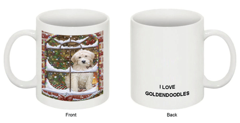 Please Come Home For Christmas Goldendoodle Dog Sitting In Window Coffee Mug MUG49028