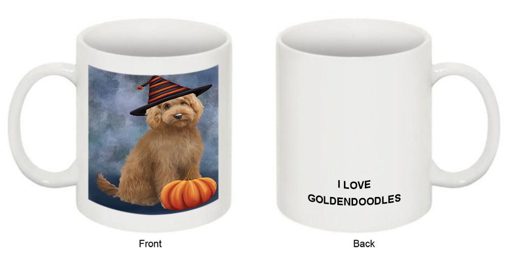 Happy Halloween Goldendoodle Dog Wearing Witch Hat with Pumpkin Coffee Mug MUG50124