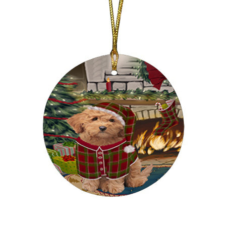 The Stocking was Hung Goldendoodle Dog Round Flat Christmas Ornament RFPOR55672