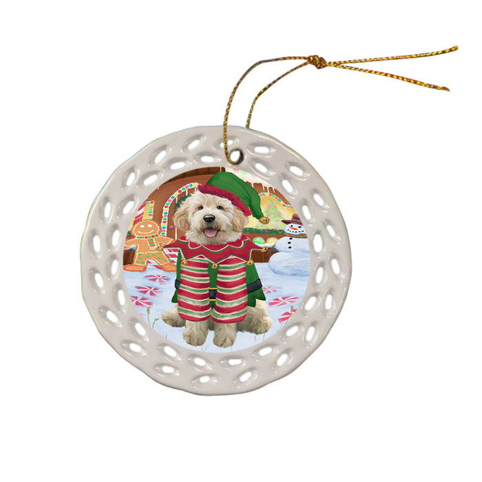 Christmas Gingerbread House Candyfest Goldendoodle Dog Ceramic Doily Ornament DPOR56698