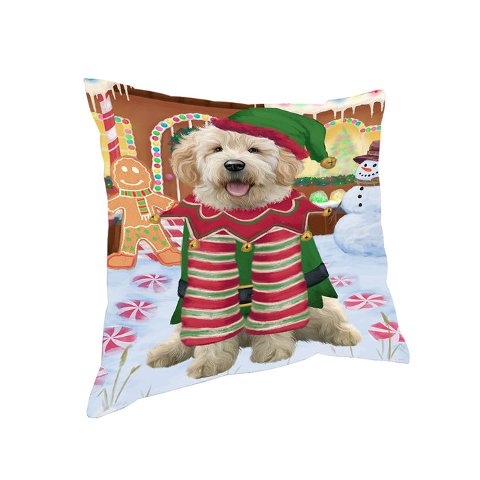 Christmas Gingerbread House Candyfest Goldendoodle Dog Pillow PIL79660