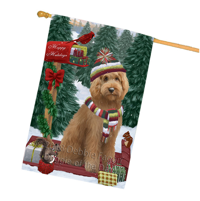 Merry Christmas Woodland Sled Goldendoodle Dog House Flag FLG55364