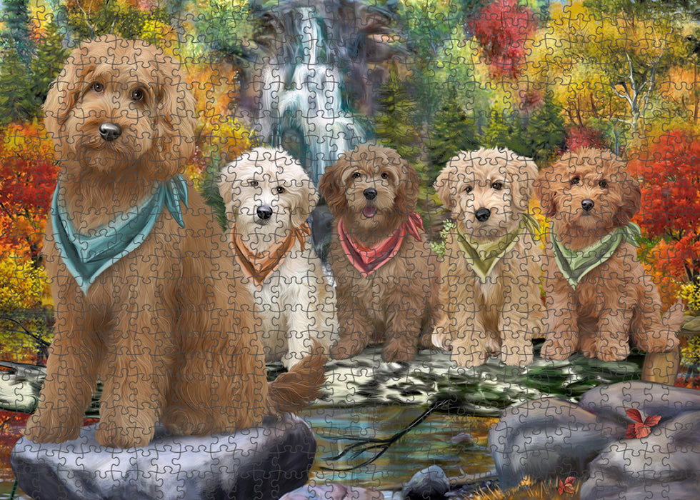 Scenic Waterfall Goldendoodles Dog Puzzle with Photo Tin PUZL59757