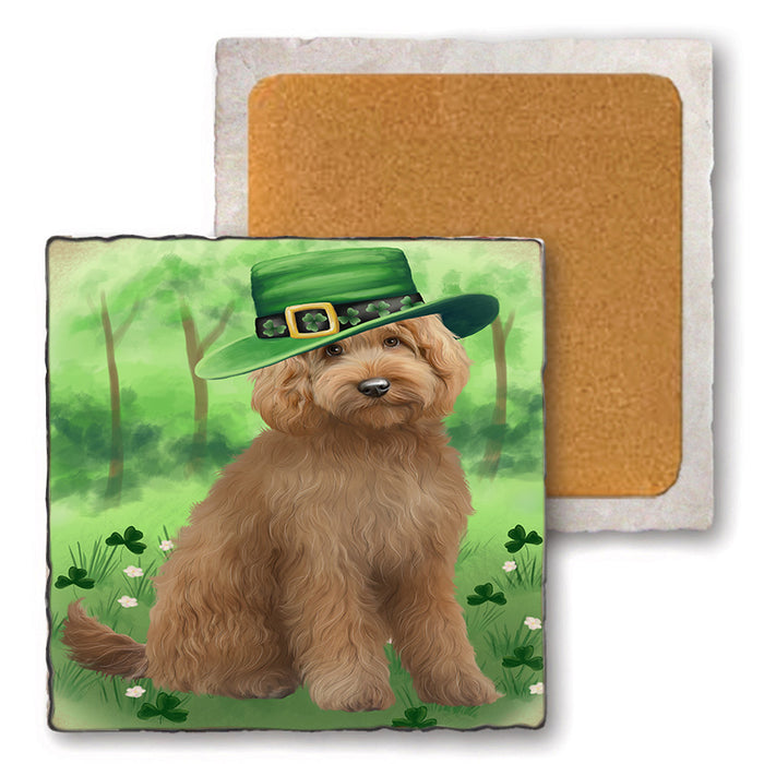 St. Patricks Day Irish Portrait Goldendoodle Dog Set of 4 Natural Stone Marble Tile Coasters MCST52003