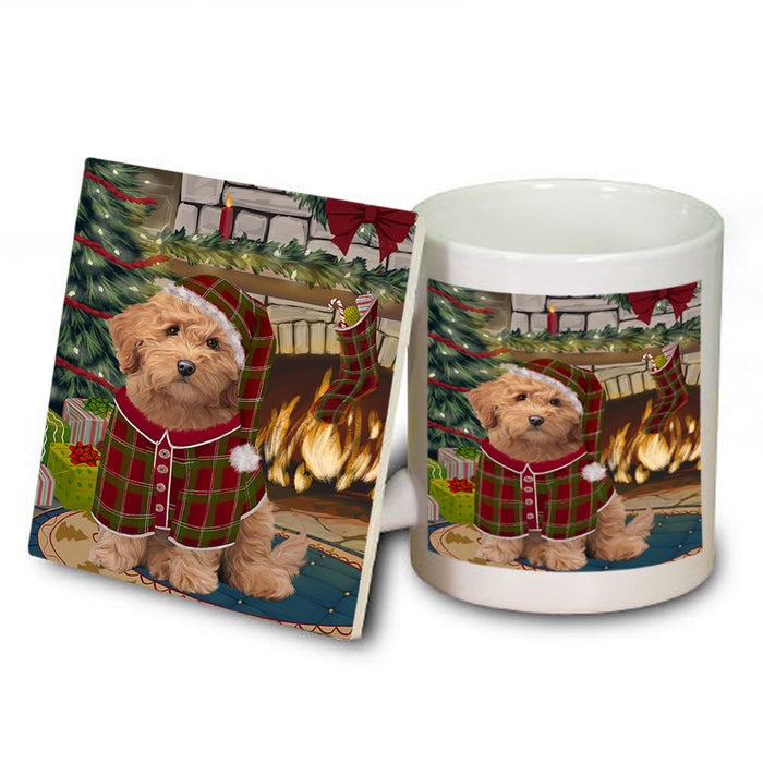 The Stocking was Hung Goldendoodle Dog Mug and Coaster Set MUC55308