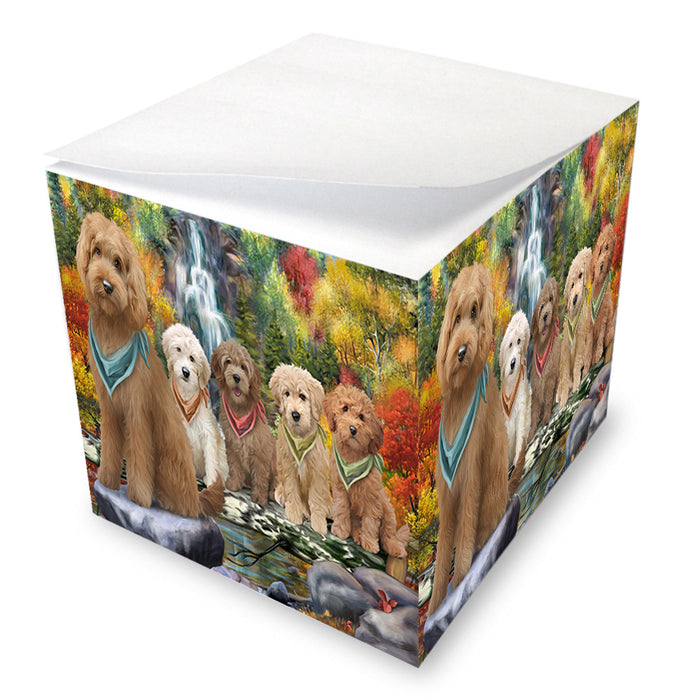 Scenic Waterfall Goldendoodles Dog Note Cube NOC51890