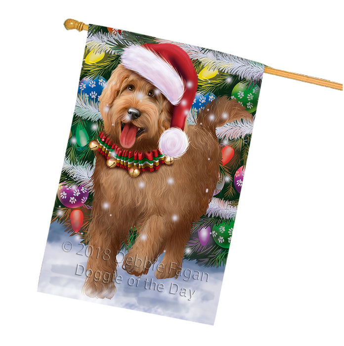 Trotting in the Snow Goldendoodle Dog House Flag FLG54907