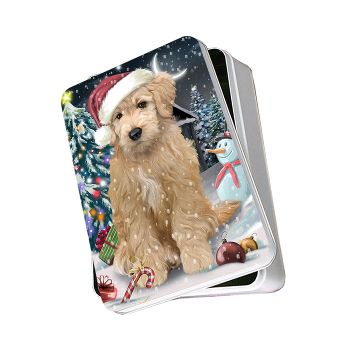 Have a Holly Jolly Goldendoodle Dog Christmas Photo Storage Tin PITN51652