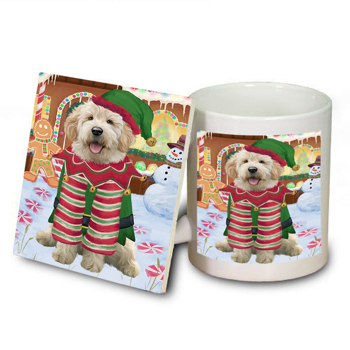 Christmas Gingerbread House Candyfest Goldendoodle Dog Mug and Coaster Set MUC56334