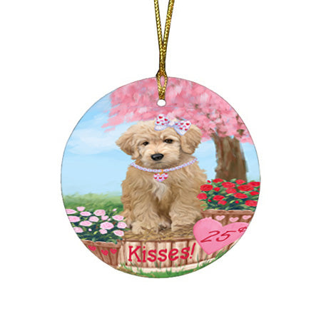 Rosie 25 Cent Kisses Goldendoodle Dog Round Flat Christmas Ornament RFPOR56229