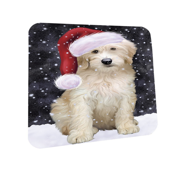 Let it Snow Christmas Holiday Goldendoodle Dog Wearing Santa Hat Mug and Coaster Set MUC54286