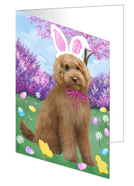 Easter Holiday Goldendoodle Dog Handmade Artwork Assorted Pets Greeting Cards and Note Cards with Envelopes for All Occasions and Holiday Seasons GCD76211
