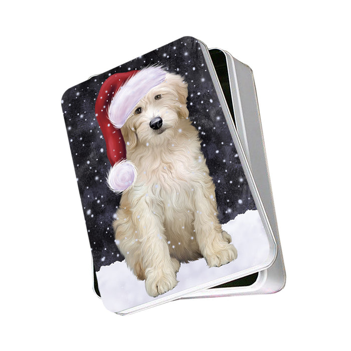 Let it Snow Christmas Holiday Goldendoodle Dog Wearing Santa Hat Photo Storage Tin PITN54237