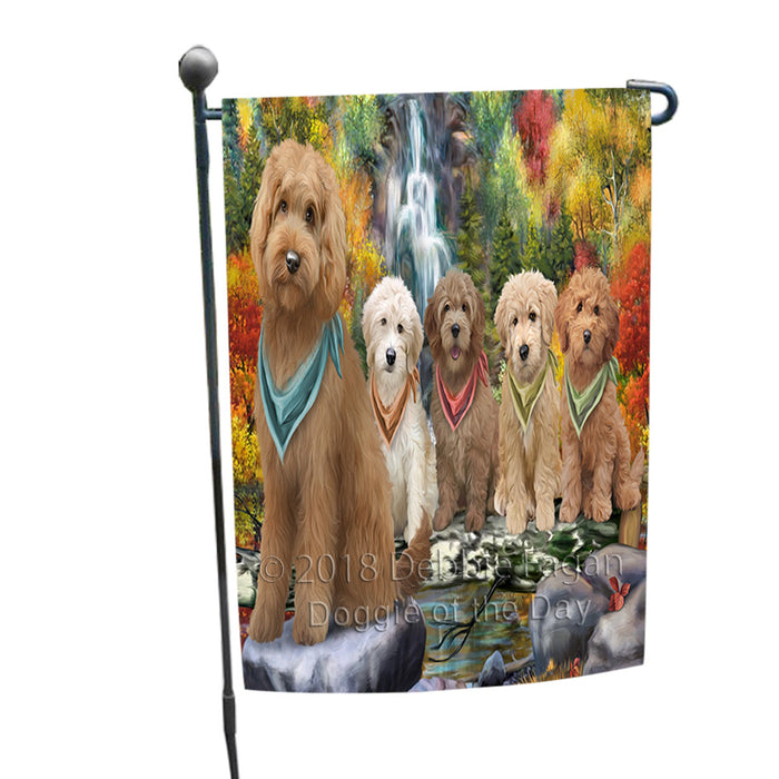 Scenic Waterfall Goldendoodles Dog Garden Flag GFLG51887