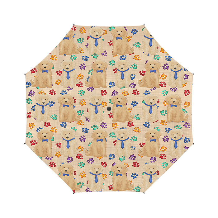 Rainbow Paw Print Goldendoodle Dogs Blue Semi-Automatic Foldable Umbrella
