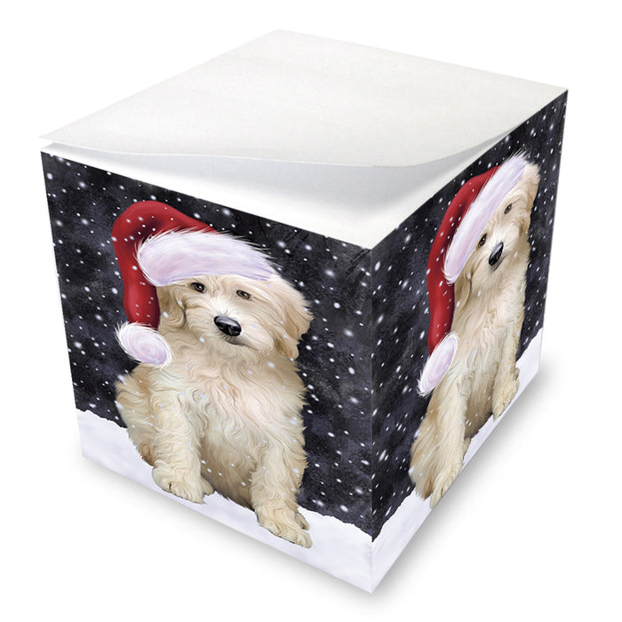 Let it Snow Christmas Holiday Goldendoodle Dog Wearing Santa Hat Note Cube NOC55940