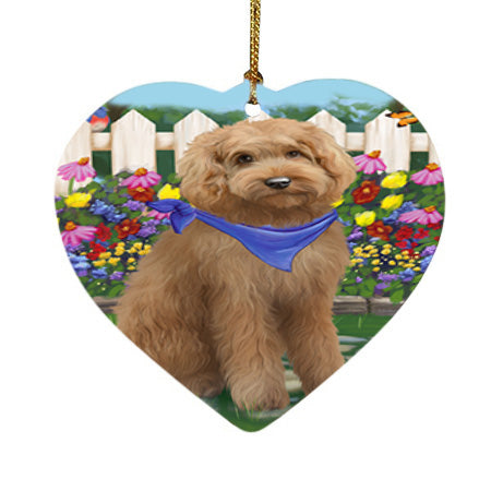Spring Floral Goldendoodle Dog Heart Christmas Ornament HPOR52255