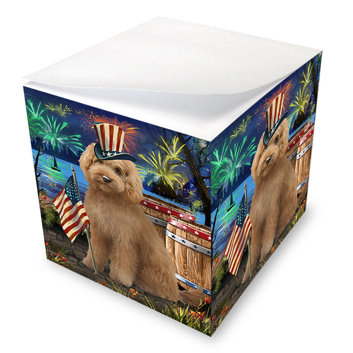 4th of July Independence Day Firework Goldendoodle Dog Note Cube NOC55693