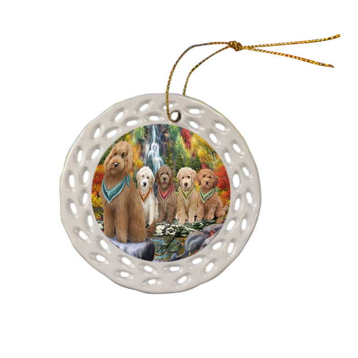 Scenic Waterfall Goldendoodles Dog Ceramic Doily Ornament DPOR51890