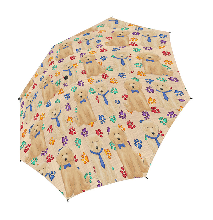 Rainbow Paw Print Goldendoodle Dogs Blue Semi-Automatic Foldable Umbrella