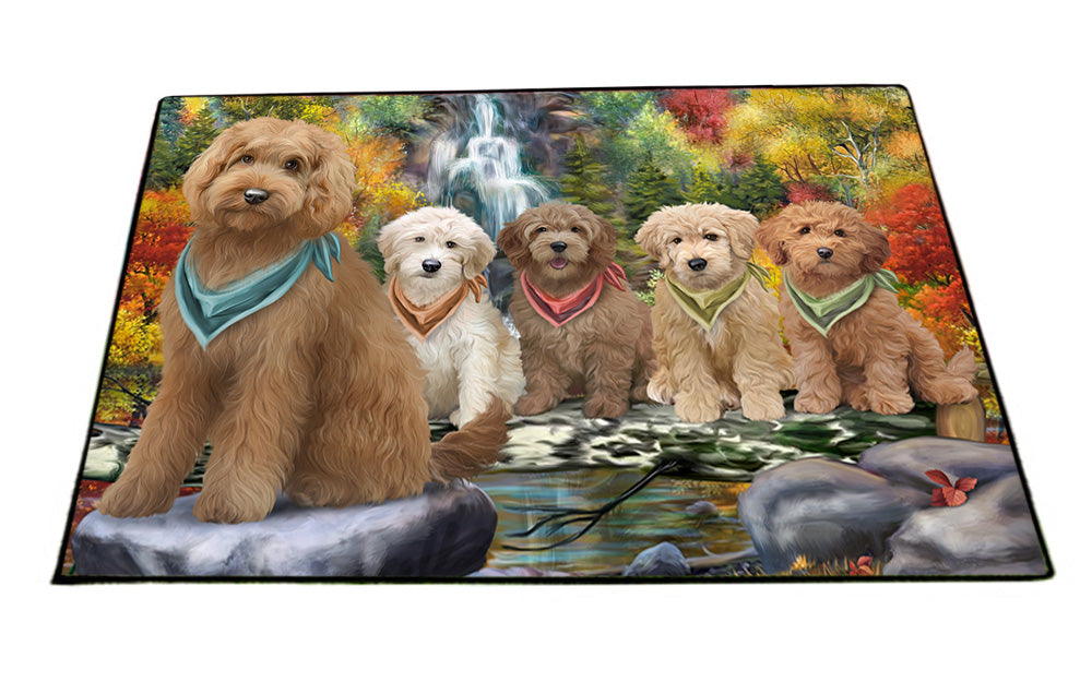 Scenic Waterfall Goldendoodles Dog Floormat FLMS51366