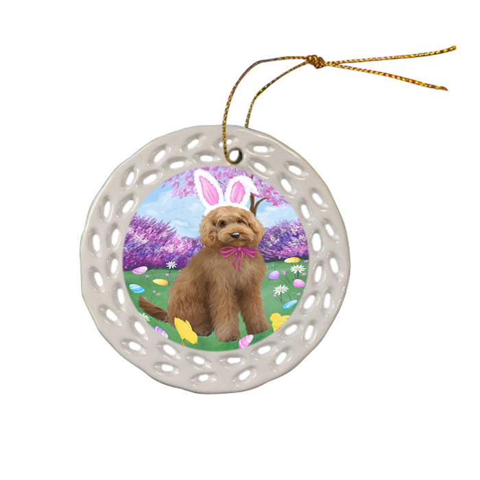 Easter Holiday Goldendoodle Dog Ceramic Doily Ornament DPOR57300