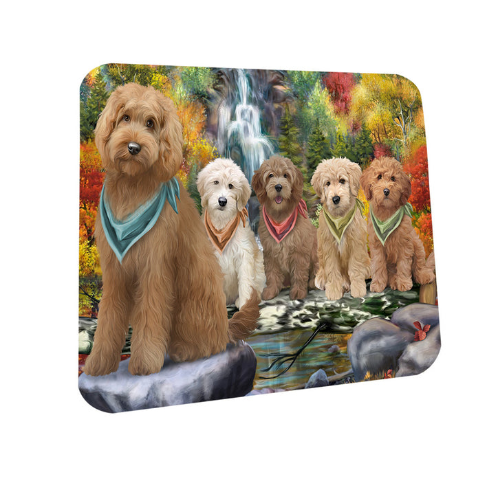 Scenic Waterfall Goldendoodles Dog Coasters Set of 4 CST51849