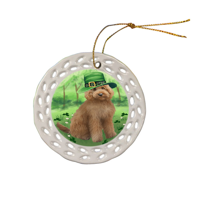 St. Patricks Day Irish Portrait Goldendoodle Dog Ceramic Doily Ornament DPOR57943