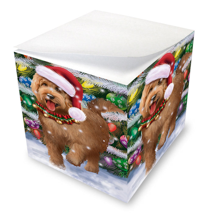Trotting in the Snow Goldendoodle Dog Note Cube NOC56227