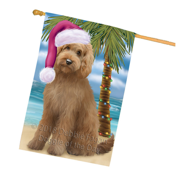Summertime Happy Holidays Christmas Goldendoodle Dog on Tropical Island Beach House Flag FLG54754