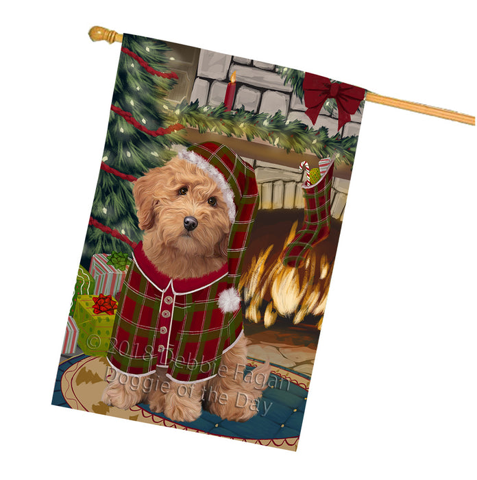 The Stocking was Hung Goldendoodle Dog House Flag FLG55745