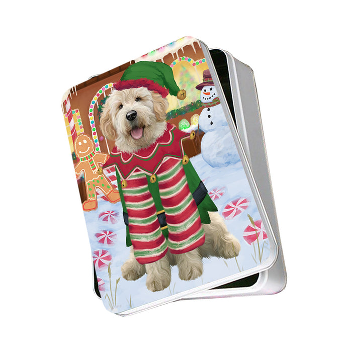 Christmas Gingerbread House Candyfest Goldendoodle Dog Photo Storage Tin PITN56285