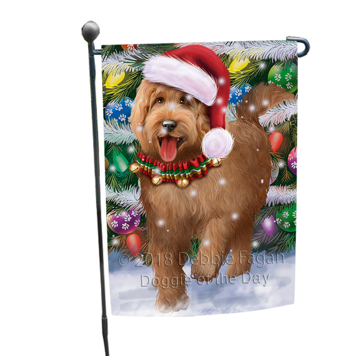 Trotting in the Snow Goldendoodle Dog Garden Flag GFLG54771