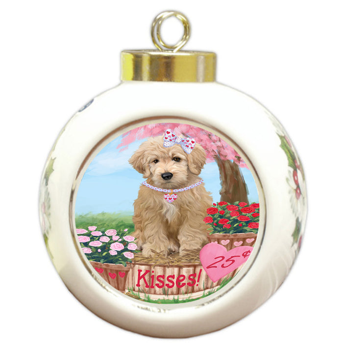 Rosie 25 Cent Kisses Goldendoodle Dog Round Ball Christmas Ornament RBPOR56229