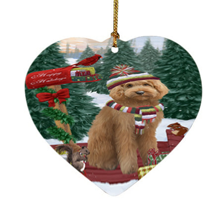 Merry Christmas Woodland Sled Goldendoodle Dog Heart Christmas Ornament HPOR55291