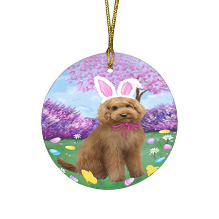 Easter Holiday Goldendoodle Dog Round Flat Christmas Ornament RFPOR57300