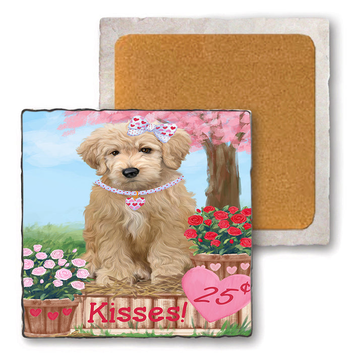Rosie 25 Cent Kisses Goldendoodle Dog Set of 4 Natural Stone Marble Tile Coasters MCST50873