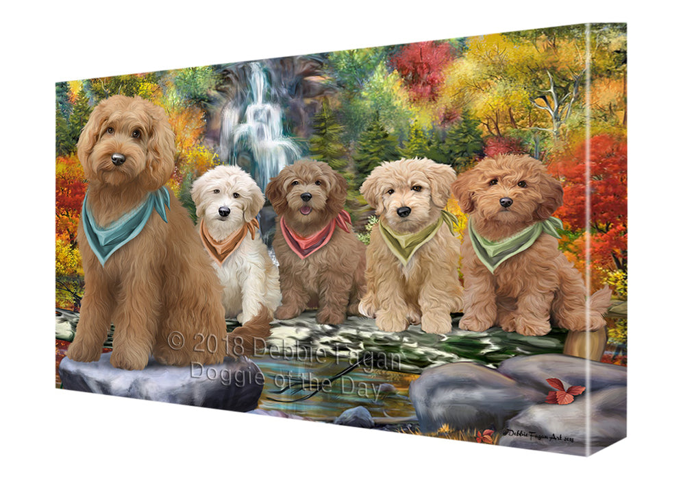 Scenic Waterfall Goldendoodles Dog Canvas Print Wall Art Décor CVS84275
