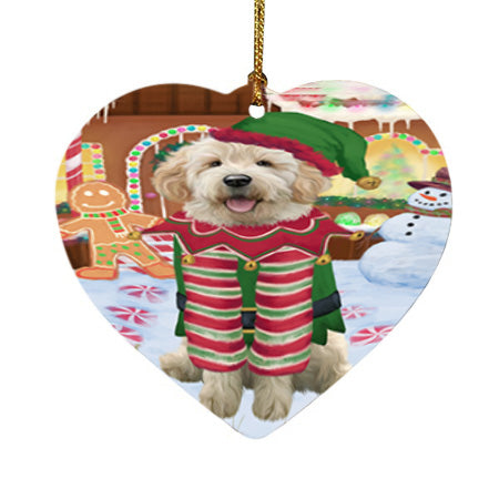 Christmas Gingerbread House Candyfest Goldendoodle Dog Heart Christmas Ornament HPOR56698