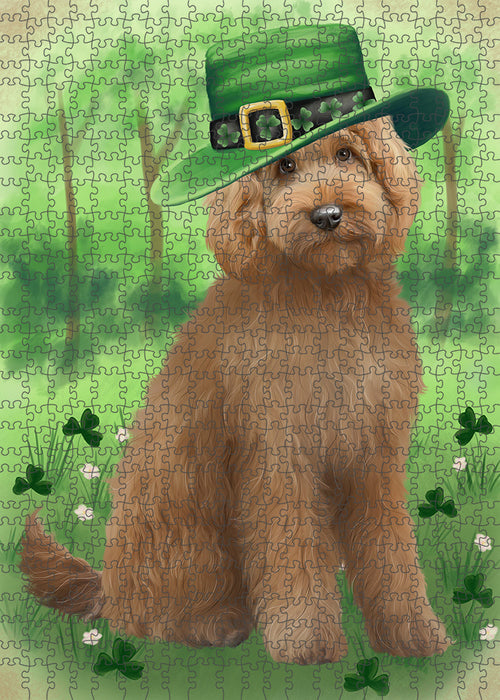 St. Patricks Day Irish Portrait Goldendoodle Dog Portrait Jigsaw Puzzle for Adults Animal Interlocking Puzzle Game Unique Gift for Dog Lover's with Metal Tin Box PZL046