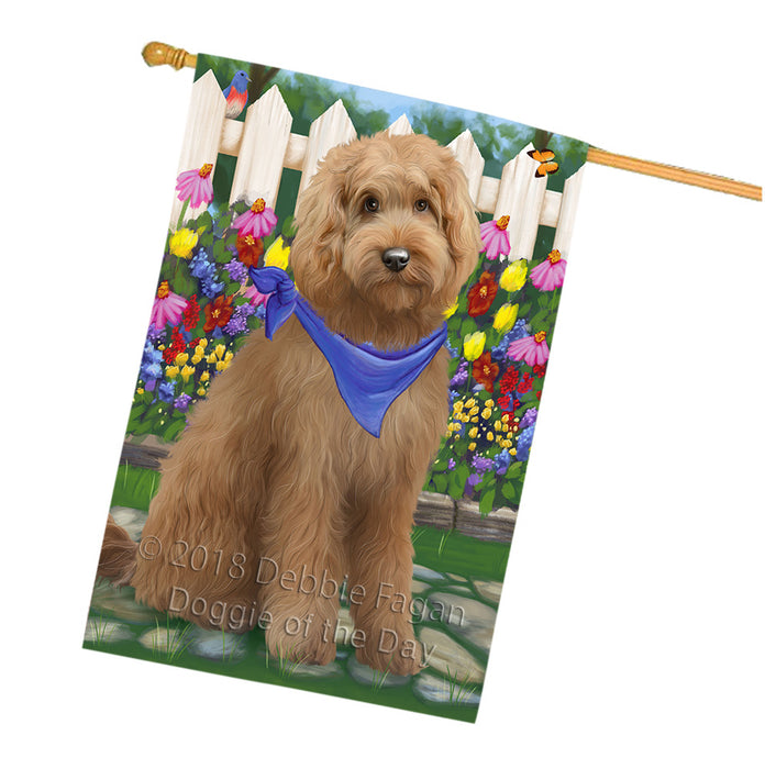 Spring Floral Goldendoodle Dog House Flag FLG52336