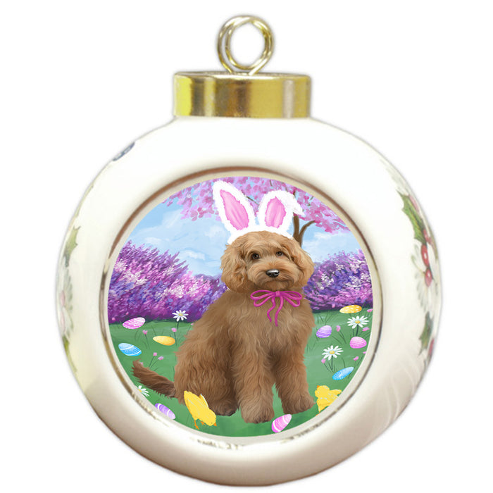Easter Holiday Goldendoodle Dog Round Ball Christmas Ornament RBPOR57300