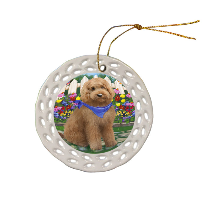 Spring Floral Goldendoodle Dog Ceramic Doily Ornament DPOR52255