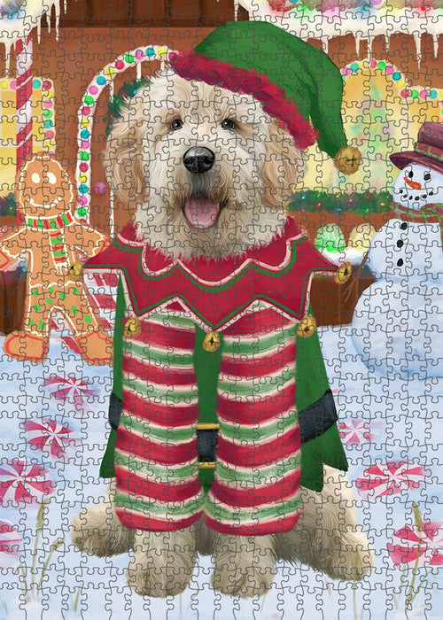 Christmas Gingerbread House Candyfest Goldendoodle Dog Puzzle with Photo Tin PUZL93568