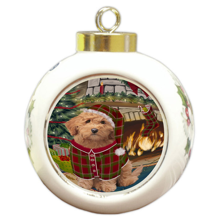 The Stocking was Hung Goldendoodle Dog Round Ball Christmas Ornament RBPOR55672