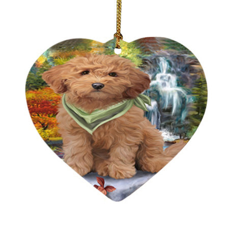 Scenic Waterfall Goldendoodle Dog Heart Christmas Ornament HPOR51891