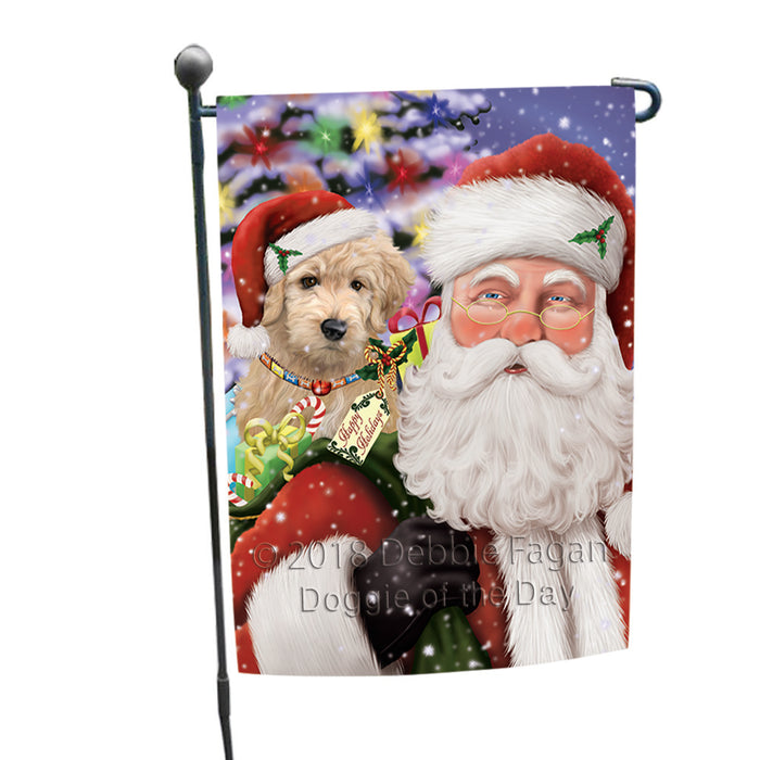 Santa Carrying Goldendoodle Dog and Christmas Presents Garden Flag GFLG53749