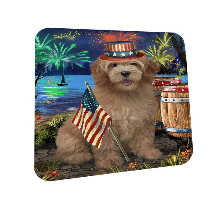 4th of July Independence Day Firework Goldendoodle Dog Coasters Set of 4 CST54006