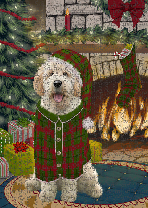 The Stocking was Hung Goldendoodle Dog Puzzle with Photo Tin PUZL89472
