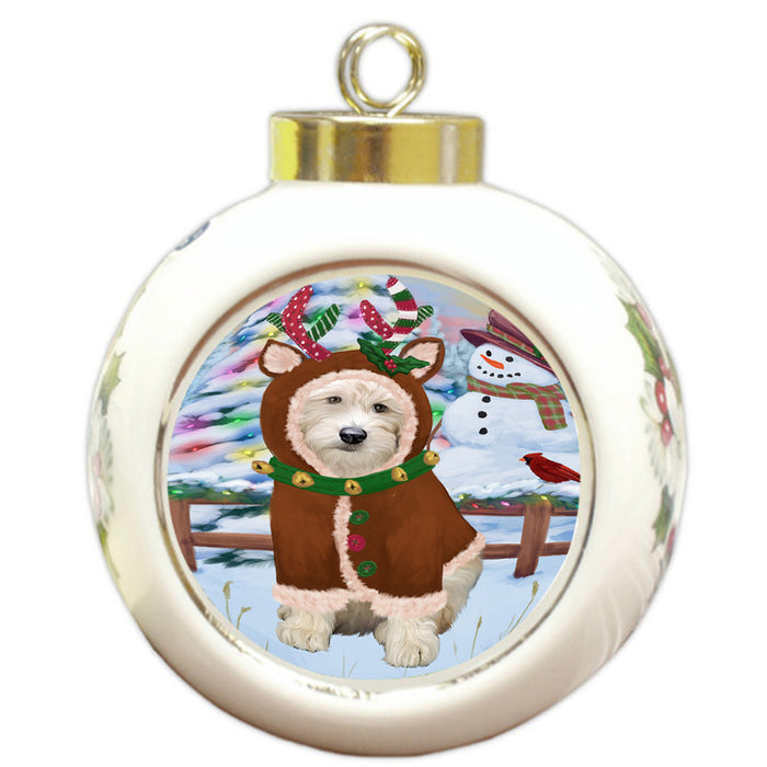 Christmas Gingerbread House Candyfest Goldendoodle Dog Round Ball Christmas Ornament RBPOR56699